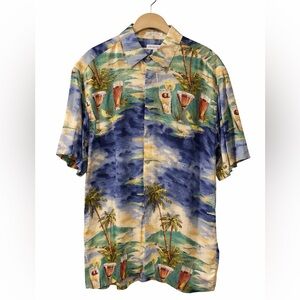 Vintage Pierre Cardin Rayon Hawaiian Shirt Tropical Cocktail Print Roomy Medium
